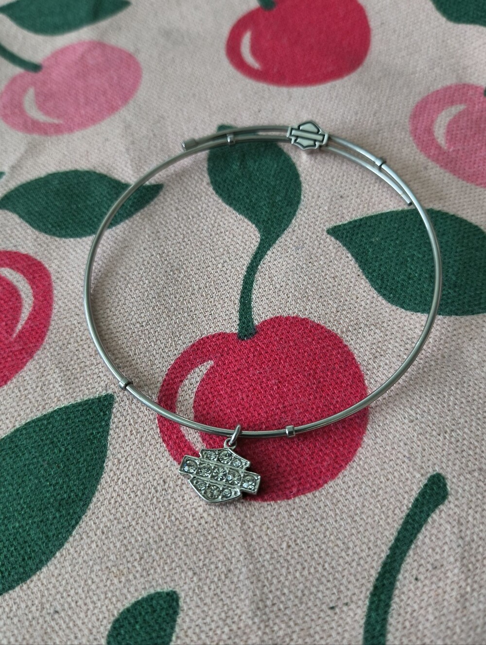Harley-Davidson Stainless Steel Bangle With Rhinestone Reversible Charm